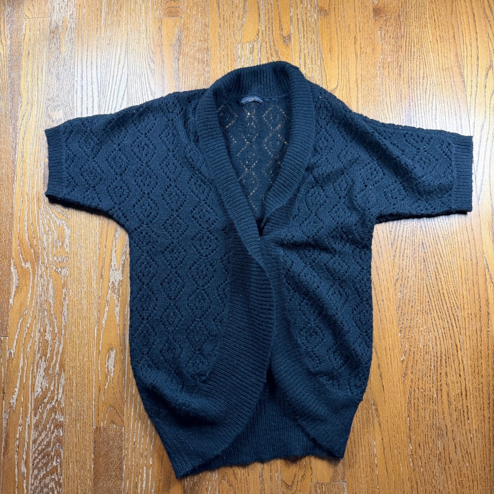 Coquette Whimsical Black Diamond Pointelle Short Sleeve Cardigan Woman's Petite
